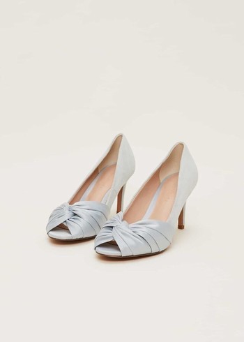 Phase Eight Satin Twist Peeptoe Heels Silver Australia | QG9863017